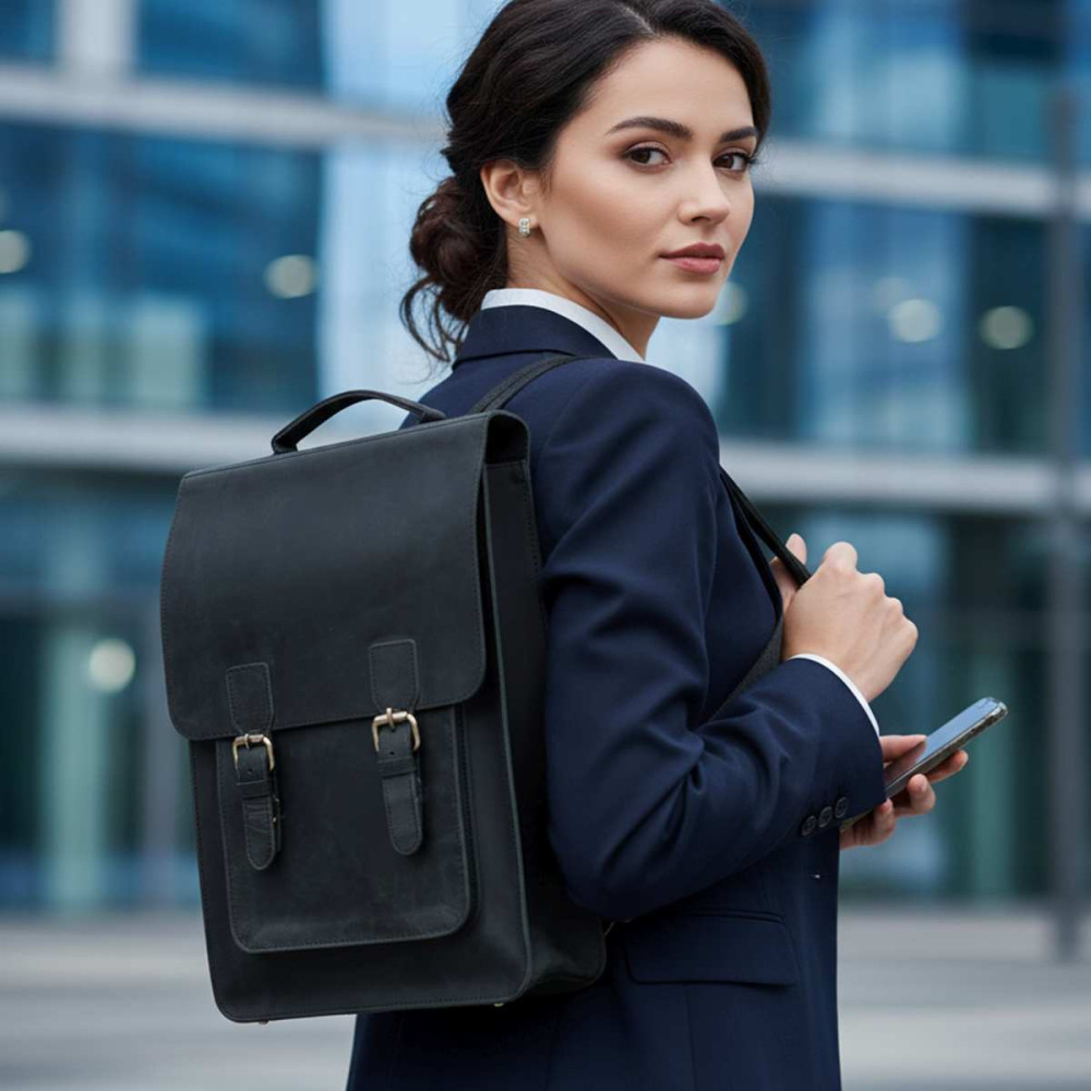 czarny plecak skorzany damski elegancki do pracy na laptopa 156 dr89